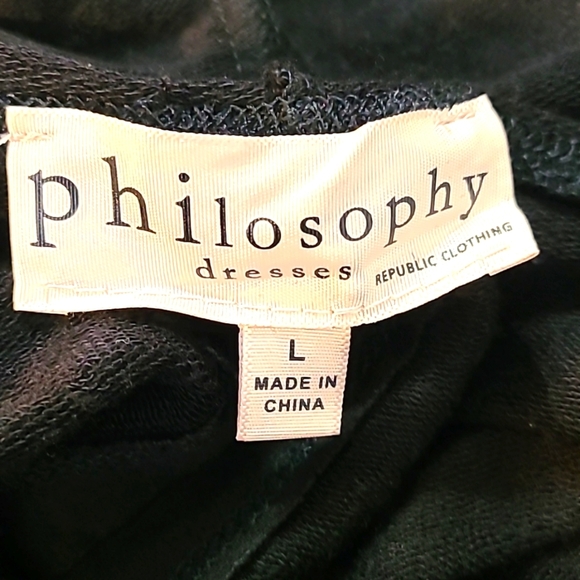 Philosophy Black Hooded Dress, Drawstring Neckline, Short Sleeves, Size Large - Picture 8 of 10
